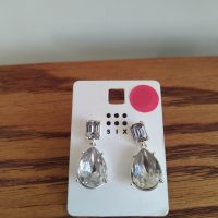 گوشواره آویز نگین اشکی شفاف